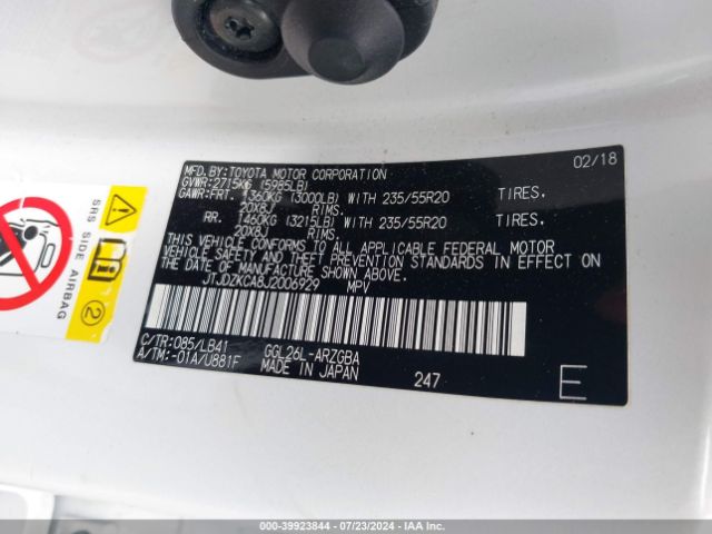 JTJDZKCA8J2006929 Lexus Rx 350l Premium