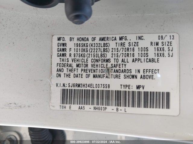 Honda CR-V LX 2014 5J6RM3H34EL007559 Image 9