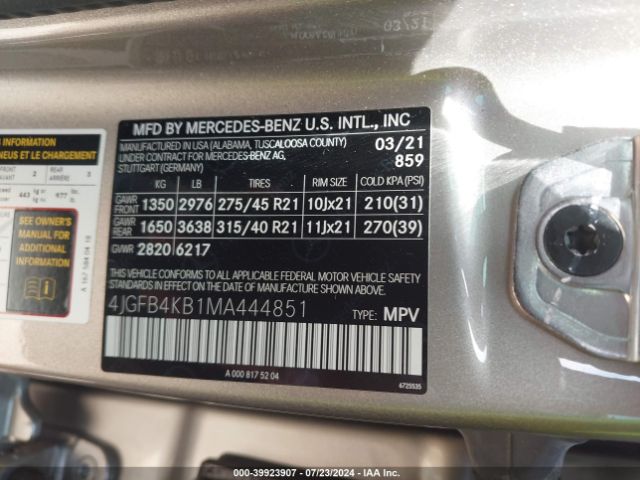4JGFB4KB1MA444851 Mercedes-Benz Gle 350 4matic