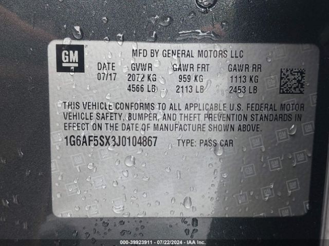 1G6AF5SX3J0104867 Cadillac ATS LUXURY