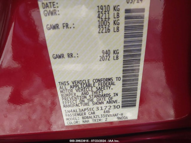 Nissan Altima 2.5 Sl 2014 1N4AL3AP5EC317230 Image 9