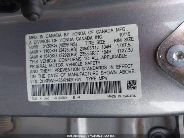 2HKRW5H35KH420764 Honda CR-V LX