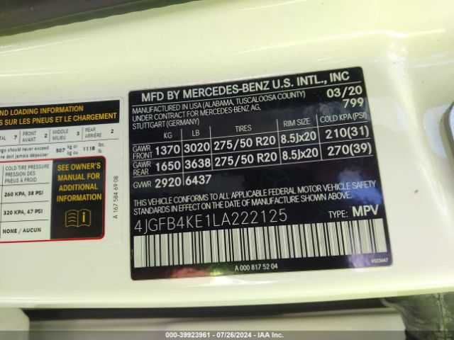 4JGFB4KE1LA222125 Mercedes-Benz Gle 350 4matic