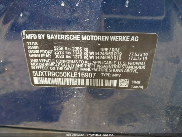 5UXTR9C50KLE16907 BMW X3 Xdrive30i