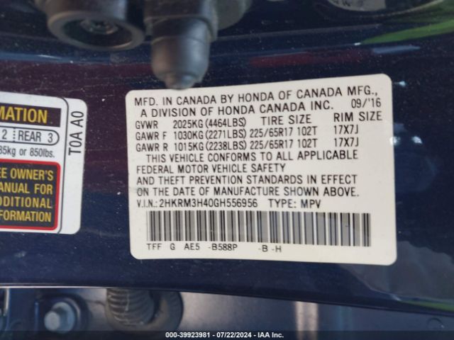 2HKRM3H40GH556956 Honda CR-V SE