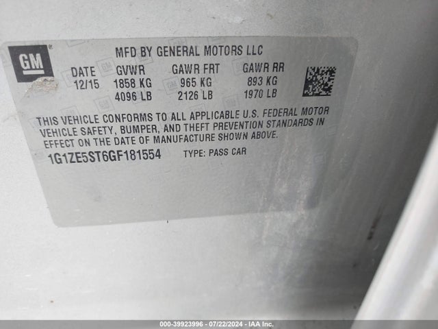 Chevrolet MALIBU 1LT 2016 1G1ZE5ST6GF181554 Image 9