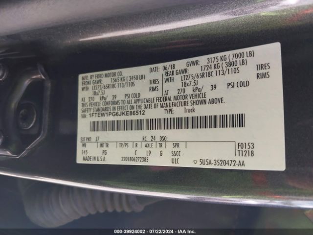 1FTEW1PG6JKE86512 Ford F-150 Police Responder Xl