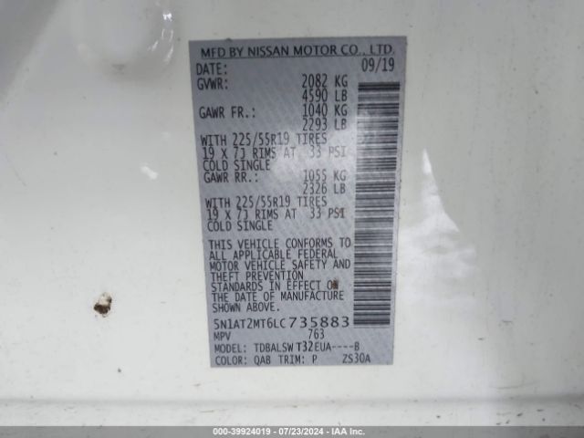 5N1AT2MT6LC735883 Nissan Rogue Sl Fwd