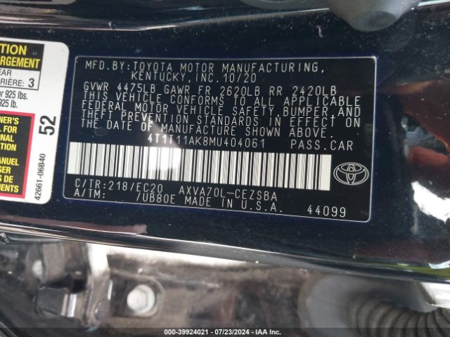 4T1T11AK8MU404061 Toyota Camry Se Nightshade Edition