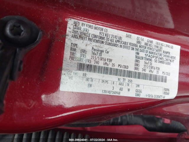 Ford FOCUS SE 2014 1FADP3F24EL367437 Image 9