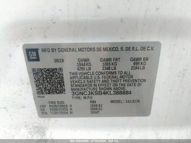3GNCJKSB4KL388884 Chevrolet TRAX LS