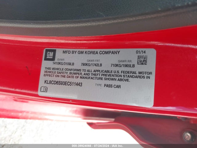 Chevrolet Spark 1lt Auto 2014 KL8CD6S93EC511443 Image 9