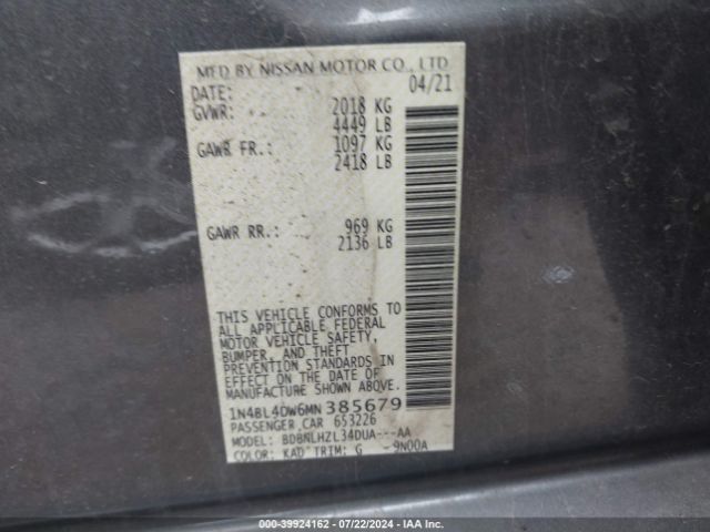 1N4BL4DW6MN385679 Nissan Altima Sv Intelligent Awd