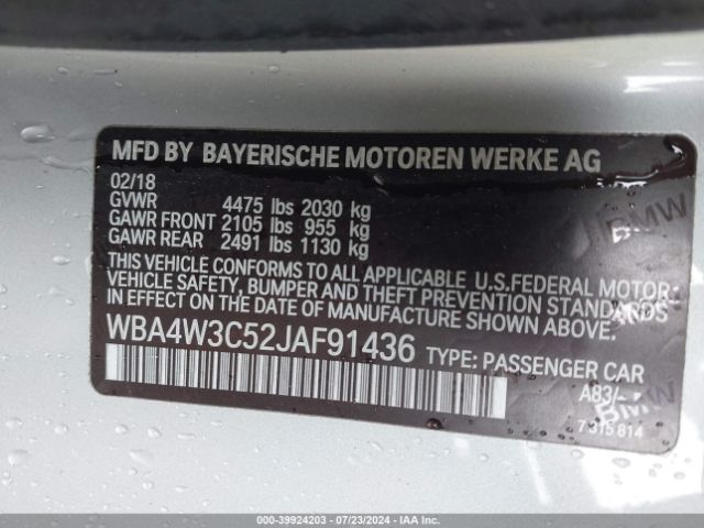 WBA4W3C52JAF91436 BMW 430I