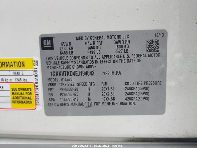 1GKKVTKD4EJ194842 GMC Acadia Denali