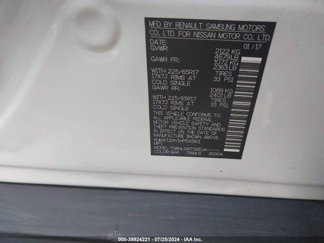 Nissan ROGUE SV 2017 KNMAT2MV1HP545611 Image 9