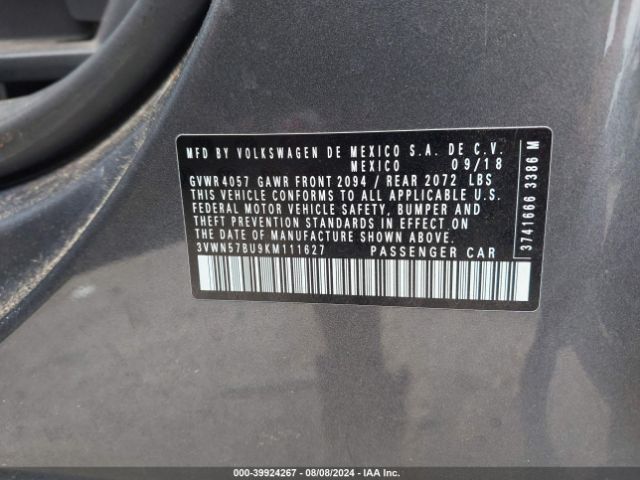 3VWN57BU9KM111627 Volkswagen Jetta 1.4t S