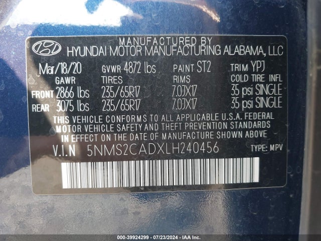 Hyundai Santa Fe Se 2020 5NMS2CADXLH240456 Image 9
