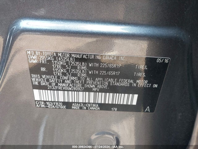 Toyota RAV4 LE 2016 2T3ZFREV0GW280927 Image 9