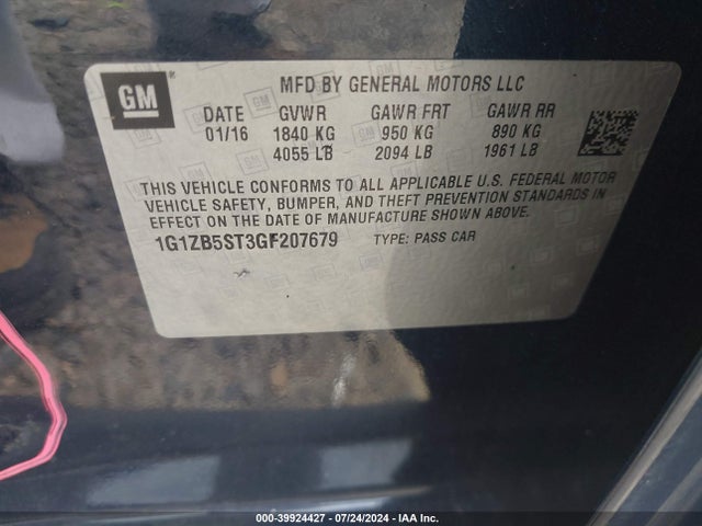 Chevrolet MALIBU LS 2016 1G1ZB5ST3GF207679 Image 9