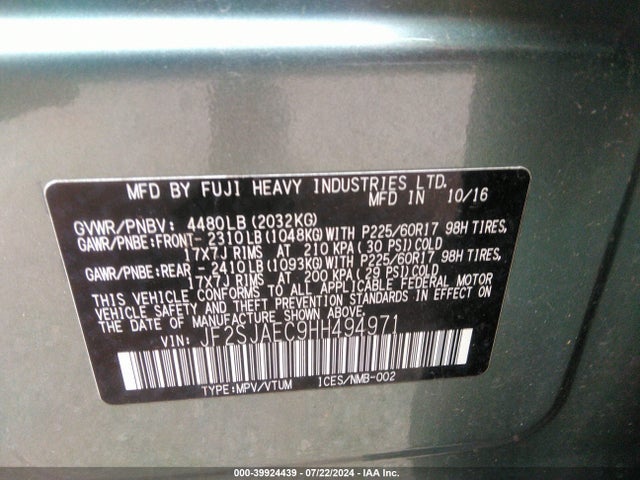 Subaru Forester 2.5i Premium 2017 JF2SJAEC9HH494971 Image 9