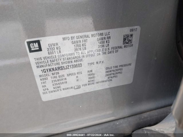 1GYKNARS5JZ139603 Cadillac Xt5 Standard