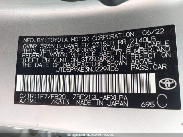Toyota COROLLA LE 2022 JTDEPMAE3NJ229406 Image 9