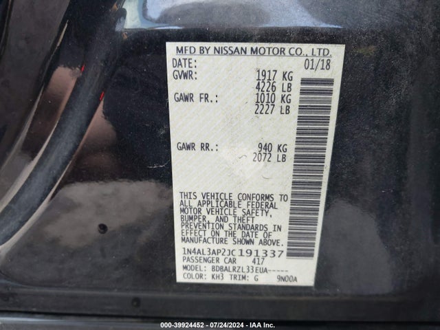 Nissan Altima 2.5 Sl 2018 1N4AL3AP2JC191337 Image 9