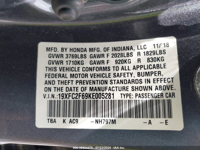 Honda Civic Lx 2019 19XFC2F69KE005281 Image 9