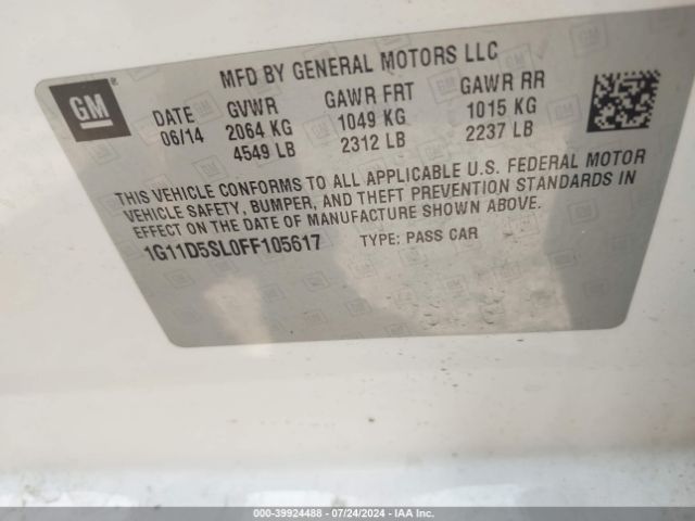 1G11D5SL0FF105617 Chevrolet MALIBU 2LT