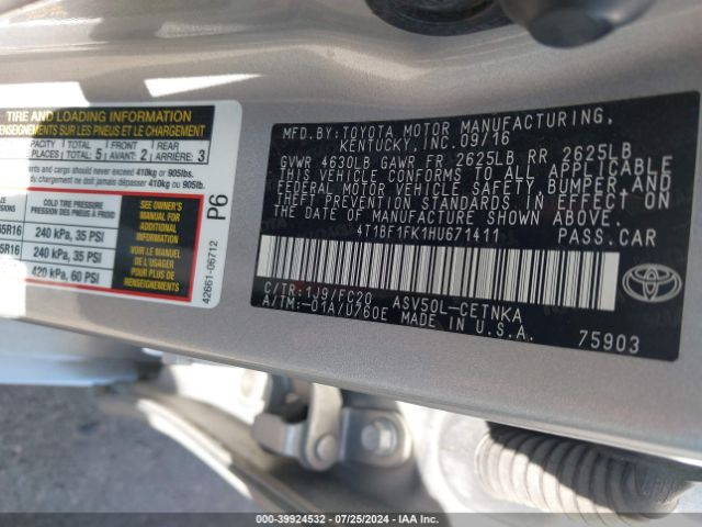 4T1BF1FK1HU671411 Toyota CAMRY LE