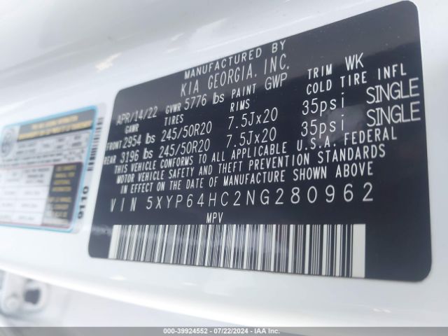 5XYP64HC2NG280962 KIA Telluride S