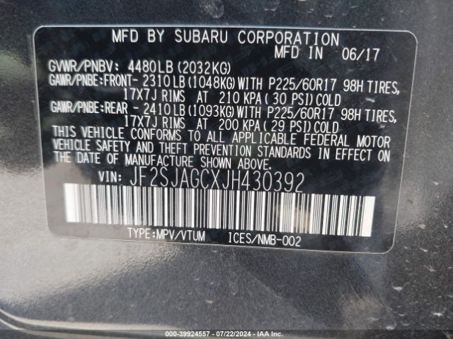 JF2SJAGCXJH430392 Subaru Forester 2.5i Premium