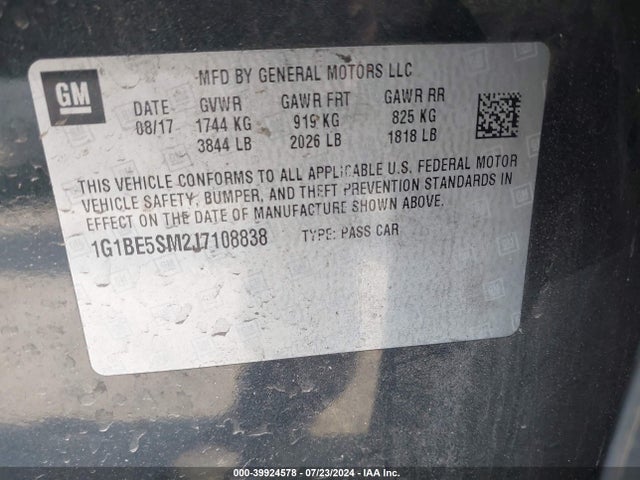 1G1BE5SM2J7108838 Chevrolet le2 -di: direct injection, vvt: variable valve timing, gen, alum