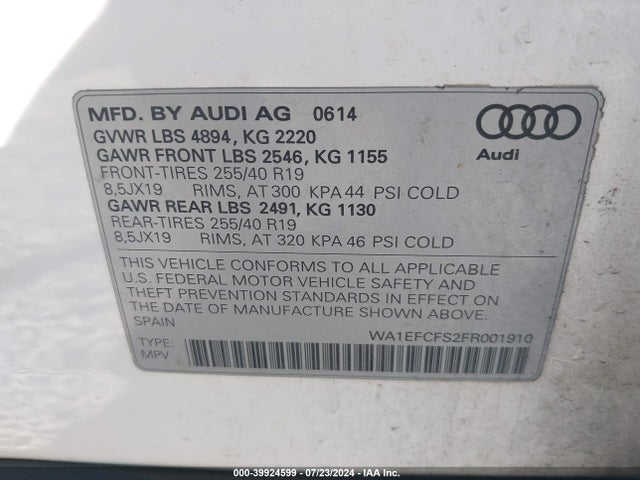 Audi Q3 2.0t Premium Plus 2015 WA1EFCFS2FR001910 Image 9