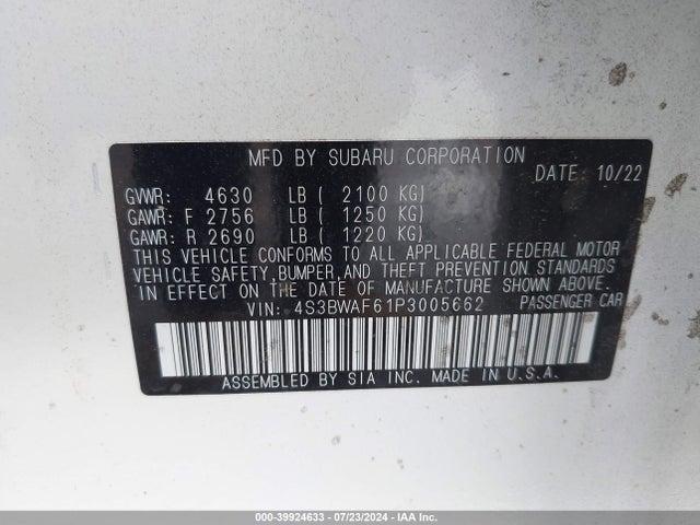 4S3BWAF61P3005662 Subaru Legacy Premium