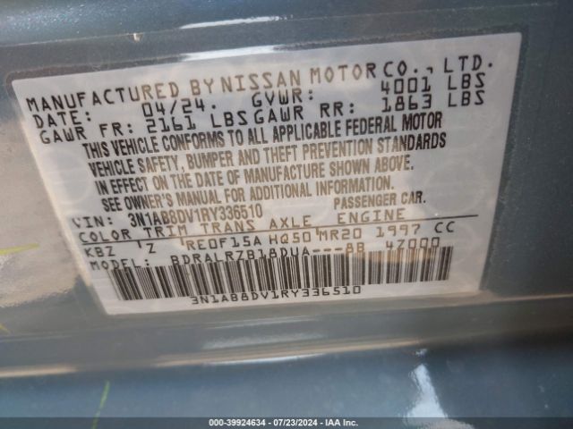 3N1AB8DV1RY336510 Nissan Sentra Sr Xtronic Cvt
