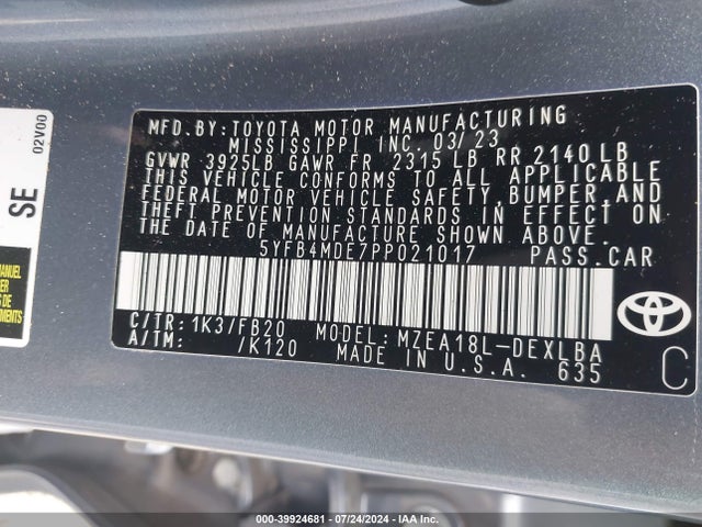 Toyota COROLLA LE 2023 5YFB4MDE7PP021017 Image 9