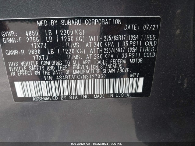 Subaru Outback Premium 2022 4S4BTAFC7N3127062 Image 9