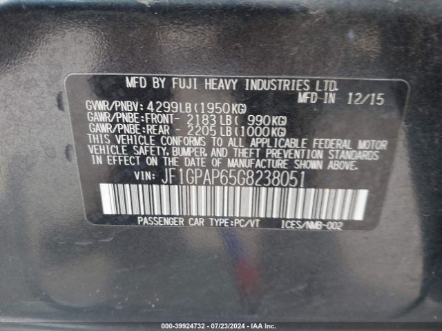 JF1GPAP65G8238051 Subaru Impreza 2.0i Sport Premium