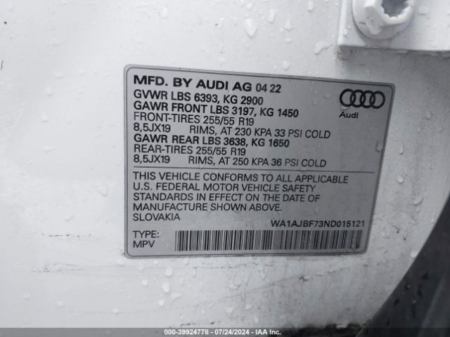 WA1AJBF73ND015121 Audi Q7 Premium 45 Tfsi Quattro Tiptronic