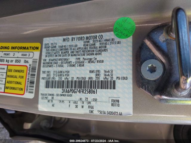 3FA6P0G74FR258061 Ford FUSION S