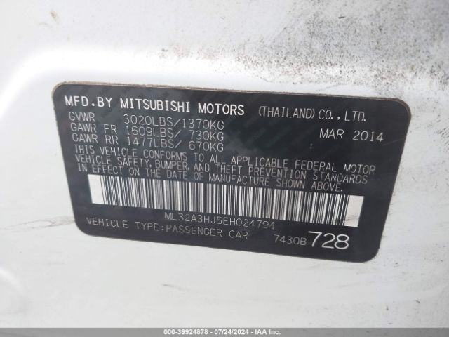 ML32A3HJ5EH024794 Mitsubishi MIRAGE DE