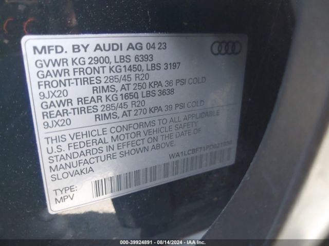 WA1LCBF71PD021036 Audi Q7 Premium Plus 45 Tfsi Quattro Tiptronic