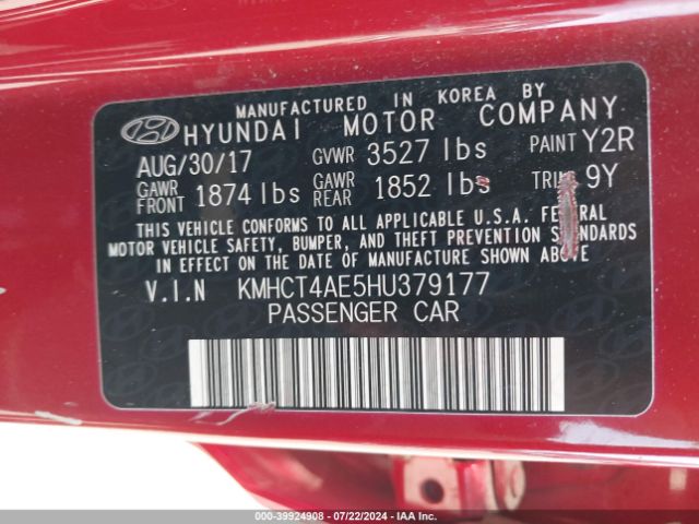 KMHCT4AE5HU379177 Hyundai Accent Value Edition
