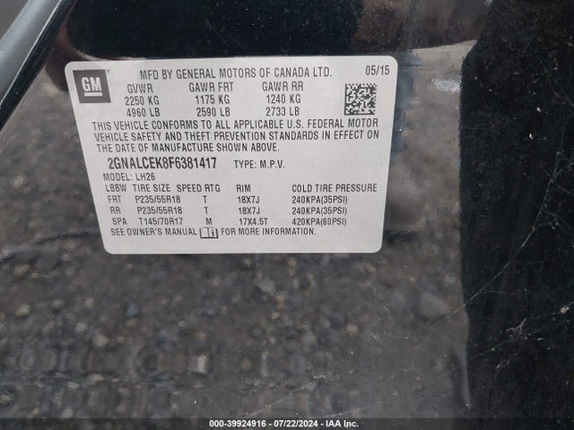 Chevrolet Equinox 2lt 2015 2GNALCEK8F6381417 Image 9