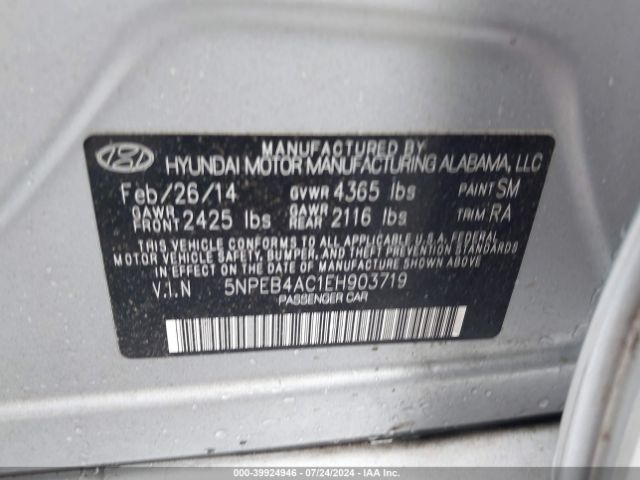 5NPEB4AC1EH903719 Hyundai SONATA GLS