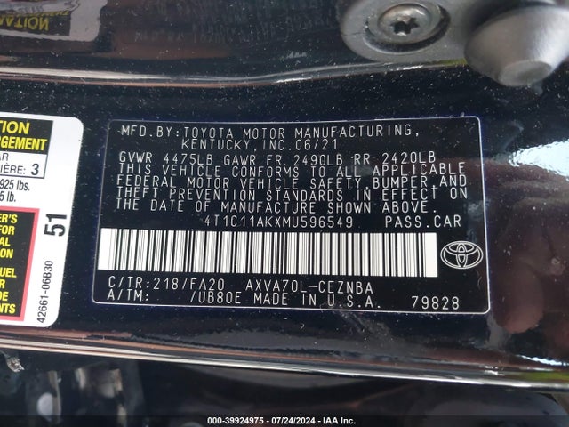 Toyota CAMRY LE 2021 4T1C11AKXMU596549 Image 9