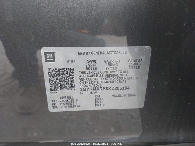 Продаж на аукціоні авто 2019 Cadillac Xt5 Standard, vin: 1GYKNARS0KZ205184, номер лоту: 39925024