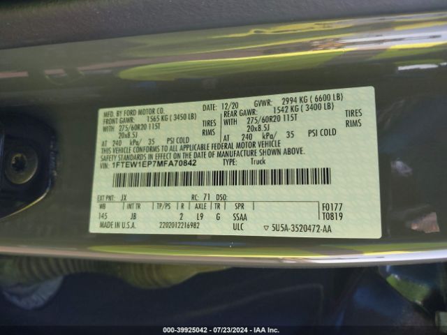 1FTEW1EP7MFA70842 Ford F-150 Xl